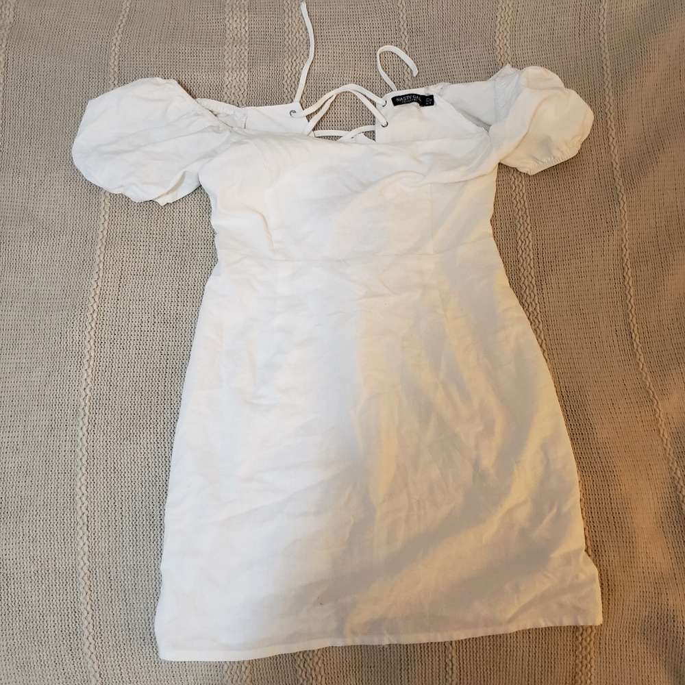 White lace back dress